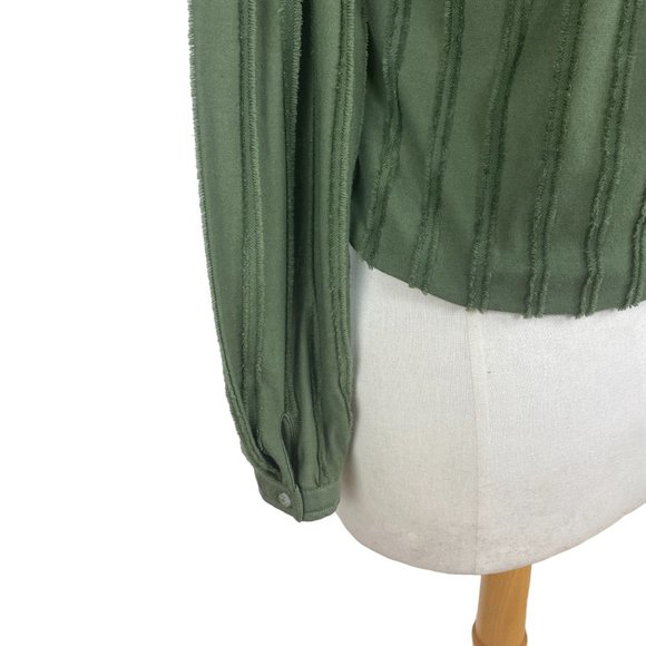 Maeve Anthropologie Audre Faux Wrap Surplice Shirt Green Striped Long Sleeve-XS - Picture 11 of 15